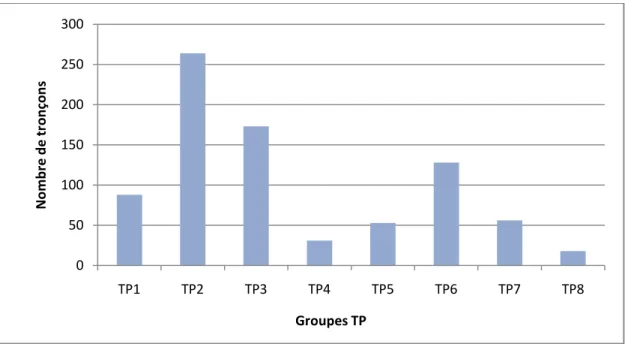 Figure 4.1: Répartition des segments routiers par groupe TP, période AM (Loustau et al., 2009) 