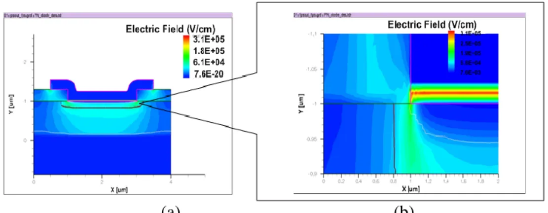 Figure 3-4: The device simulation of the SiAPD under 62V reverse bias-voltage using Sentaurus 