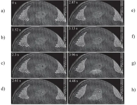 Figure 1.6: Preliminary results from DECLIC experiment [ 66 ]. The side view snapshots of the bubble on the solid heater are shown