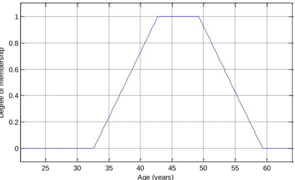 Figure 3-2 shows a trapezoidal membership function representing the variable age in fuzzy form