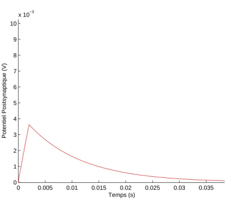 Figure 4.13: Graphique de la courbe analytique de la d´epolarisation postsynaptique