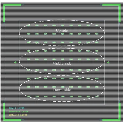 Figure 2.8: The designed Schottky diodes on a single wafer of GaAs. 