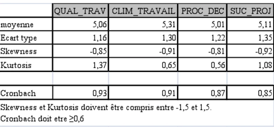 Tableau 4-3: Statistiques descriptives des extrants 