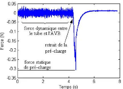 Figure 4.8- Signal temporel de la force de pré-charge pour une flèche de 250μm. 