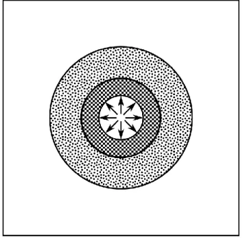 Figure 1.1 - Contraintes générées par l'EEF autour du trou dans un échantillon générique 