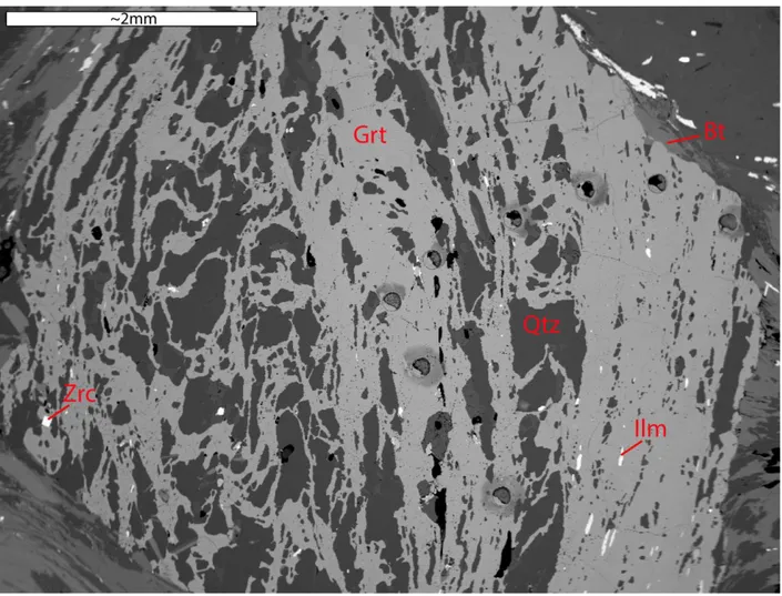 Figure 5-11 : Contraste chimique en électrons rétrodiffusés pour un courant adéquat  