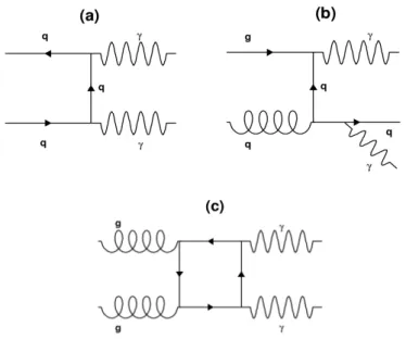 Figure 1.13 – Feynman diagrams of photon pair production, at leading order (LO).