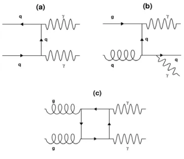 Figure 1.13 – Feynman diagrams of photon pair production, at leading order (LO).