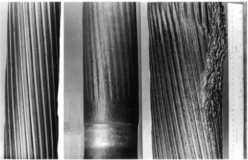 Figure 2.17: Erosion of gun barrels, from left to right: non-eroded barrel, typical erosion and melt  erosion [79] 