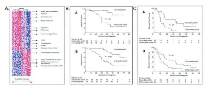 Figure  2: Mise en évidence d’une signature transcriptomique pronostique dans  les cancers de l’ovaire : « Ovarian Cancer Prognostic Profile »