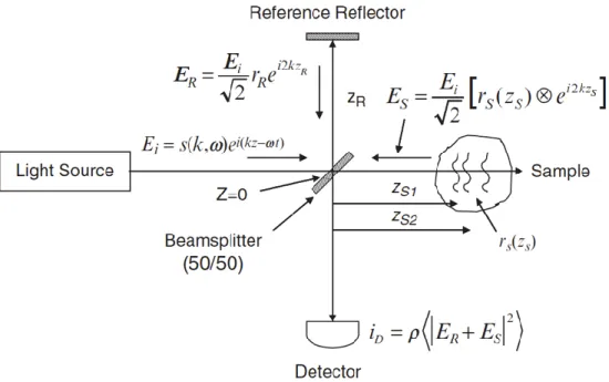 Figure  2.2:  Représentation  schématique  d'un  OCT  basé  sur  un  interféromètre  de  Michelson
