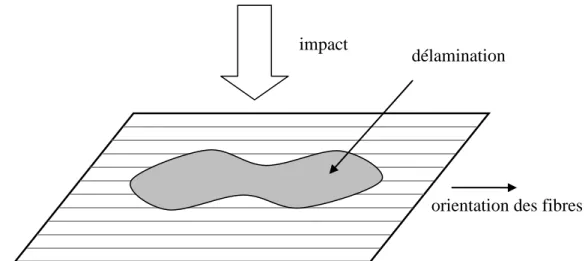 Figure 1-15: Schéma de la forme des délaminations par rapport au pli inferieur 