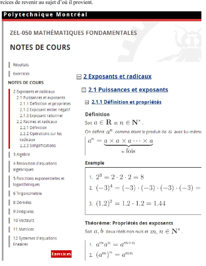 Figure 5.11 : Menu de gauche de page de notes 