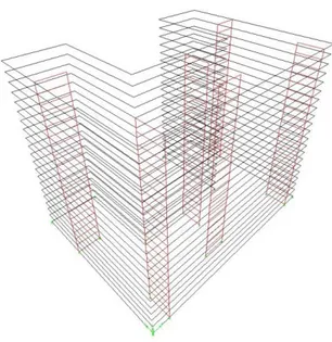 Figure 3.3: Vue en plan du modèle ETABS © Figure 3.4: Vue en 3D du modèle ETABS ©