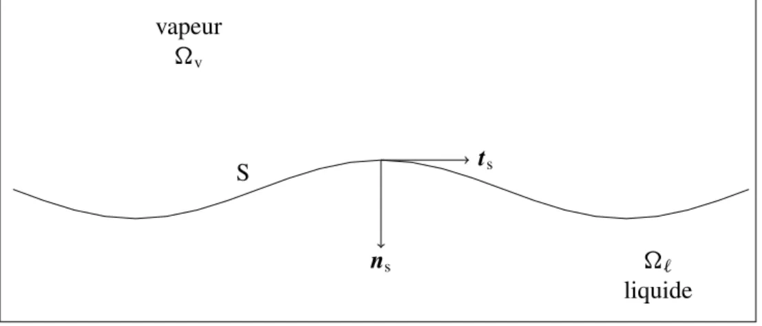 Figure 3.1 Représentation 2D d’une surface libre liquide-vapeur.