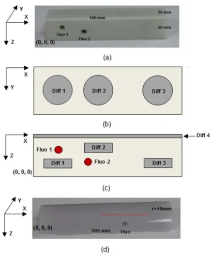 Figure  3.2:  (a)  Dimension of the rectangular phantom: phantom 1. (b)-(c)  Schematic depiction 