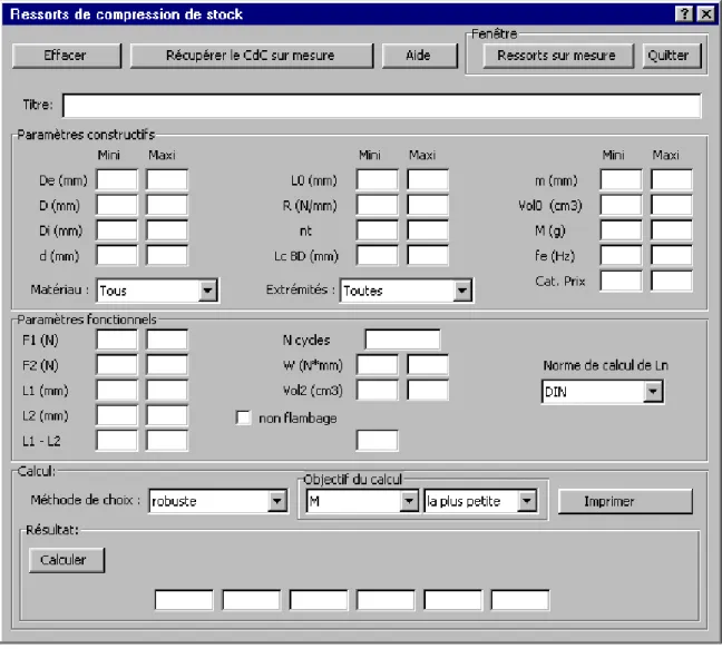 Figure III.11  Interface principale pour ressorts de compression de stock 