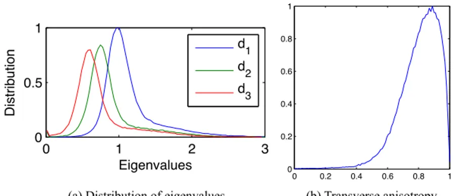 Figure 3.7: Transverse anisotropy. (a) Distribution of the eigenvalues for all subjects
