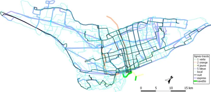 Figure 3-4. Lignes-tracés 2010, reconstruites par segments à vol d’oiseau entre les arrêts 