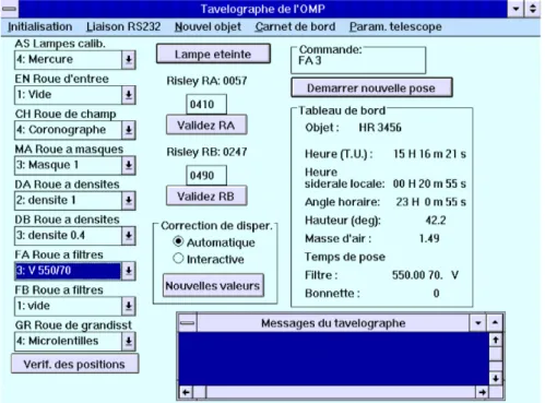 Figure 3: Main panel of the program which controls the speckle camera PISCO.