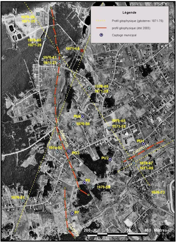 Figure  2.2:  Localisation  des  profils  ERT  à  Fatima  réalisés  par  Madelin’Eau  en  2003  (Madelin’Eau, 2004) 