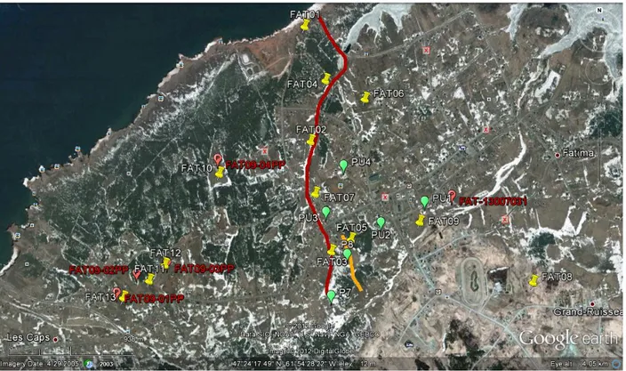 Figure 2.5 : Localisation  de profil électrique en vert à Étang-du-Nord réalisé par le  LAGA 