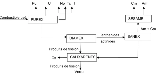 Figure 1 : Schéma de référence pour la séparation des radionucléides à vie longue (doc