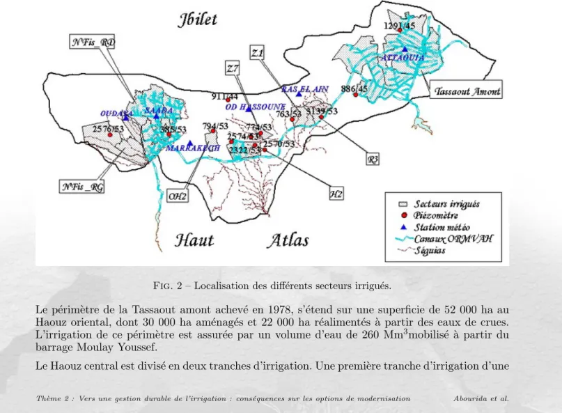 Fig. 2 – Localisation des diff´ erents secteurs irrigu´ es.