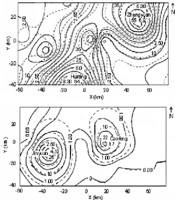 Fig. 5. The isolines of the distribution of the average precipitation