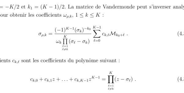 table de probabilit´ e doit conserver les moments ´ etablis ` a l’´ equation 4.32, de telle sorte que