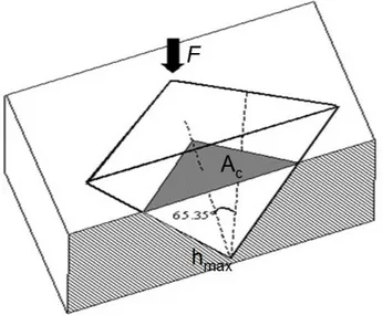 Figure  20.  Aire  de  contact  projetée  A c   et  hauteur  de  contact  h max   entre  la  pointe 