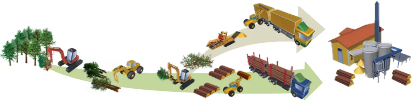 Figure 3-7: Full-tree harvesting system with hogfuel grinder at cutblock roadside (modified 