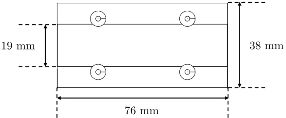 Figure 4.5 Test sample attached to an Almen holder and dimensions