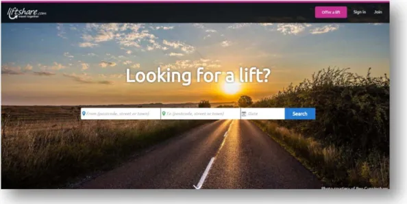 Figure 3.3 : Capture d’écran de la page d’accueil du site Liftshare 