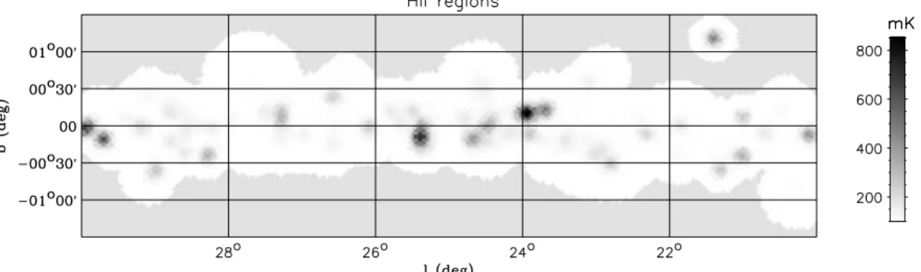 Figure 9. 5-GHz simulated map for 277 compact and UCH II regions at a resolution of 9.4 arcmin