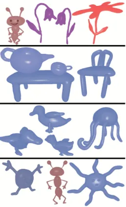 Figure  2:  Objects  modelled  with  our  system. The  user took 2 to 5 minutes overall modelling time and 3  to 9 strokes for each object