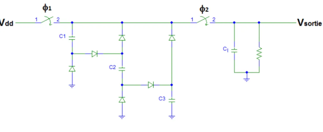 Figure 2.9 Circuit d’un convertisseur abaisseur `a condensateur commut´e