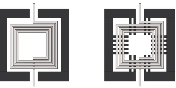 Figure 22: Exemple d'inductances : (a) équipée d'un anneau métallique   (b) équipée du "pattern shield" et d'un anneau métallique