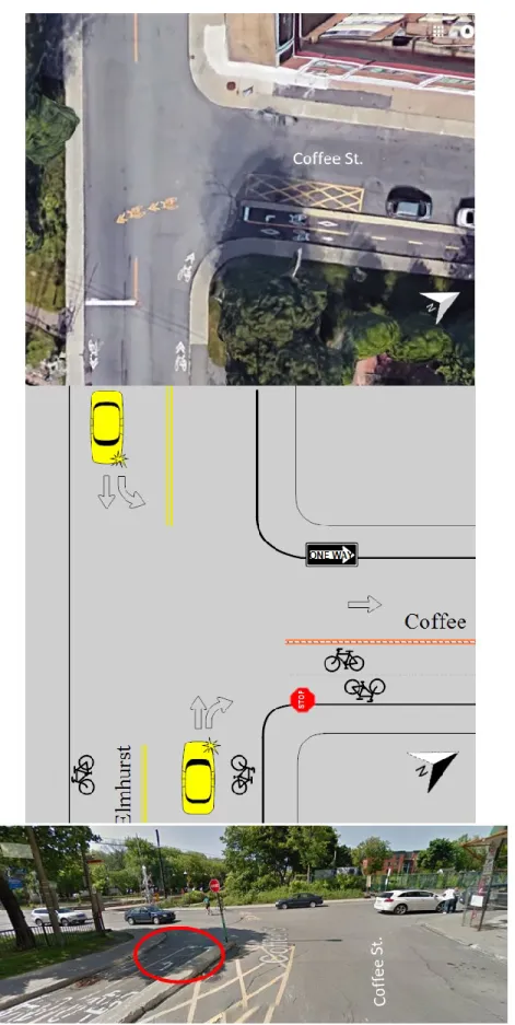 Figure 3-5 Change in cycling facility discontinuity: Coffee street and Elmhurst avenue (Google  Maps) 