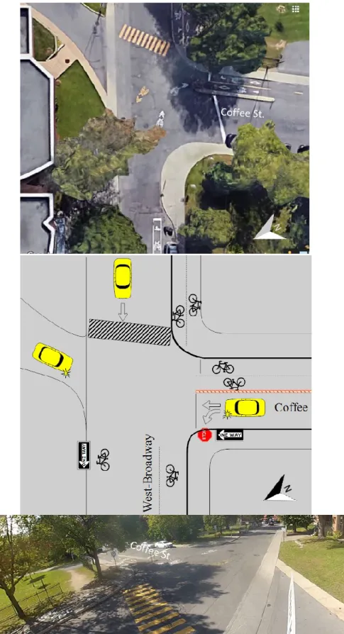 Figure 3-6 Continuous cycling facility on all legs: Coffee street and West Broadway street  (Google Maps) 
