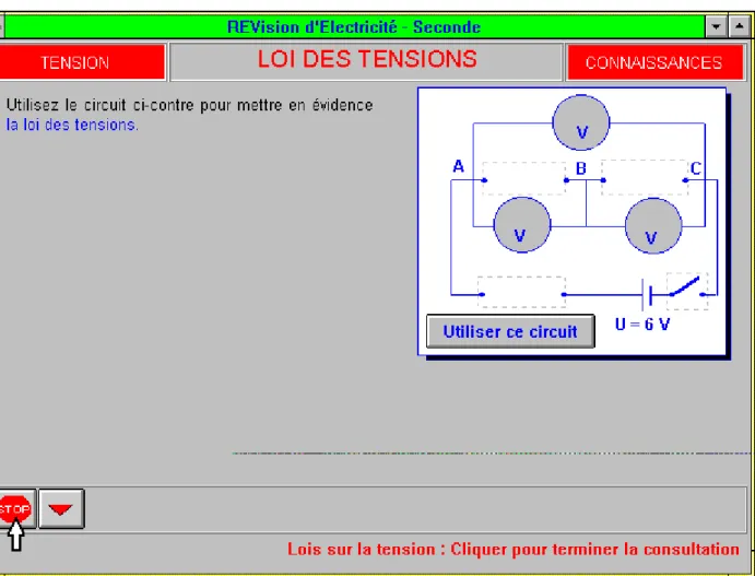 Figure 20 : Une page du parcours «  Lois sur les tension s » qu’il est possible d’interrompre à tout moment.