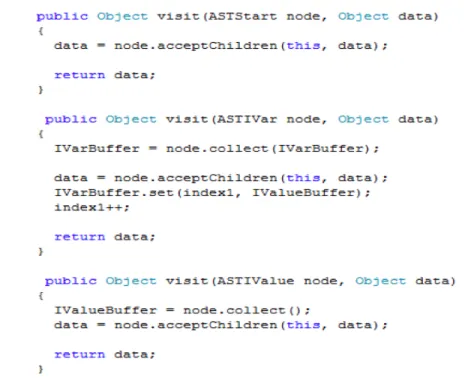 Figure 3.6 Extrait de notre visiteur pour la construction de IVarBuffer et IValue- IValue-Buffer