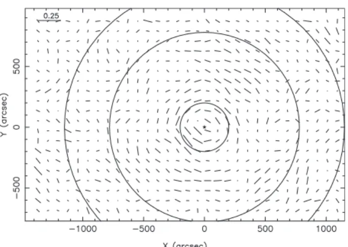 Fig. 9. The shear map derived from the R-band image of Abell 1689.