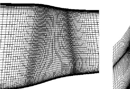Figure 3-9:  Meridional and blade to blade view of computational grid for Rotor 67  (150,000-node grid) 