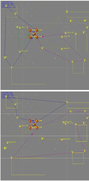 Fig. 4. This screenshot presents a plane pl1 which is watching out an area and a blimp bp2 which is a communication relay between pl1 and the base