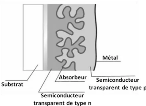 Figure 2-2. Esquisse d'une section transversale d'une cellule solaire à absorbeur extrêmement  mince (Kaiser et al., 2001)