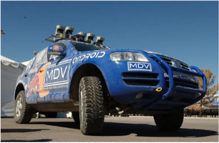 Figure 2.5 Stanley était équipé de 5 lidar 2D sur son toit pour la détection d’obstacles et la navigation (Thrun et al., 2006).