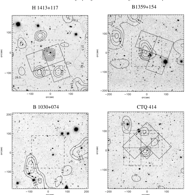 Fig. 3. FORS1 R-band images of H 1413 +117, B 1359+154, B 1030+074 and CTQ 414. North is to the top, East to the left