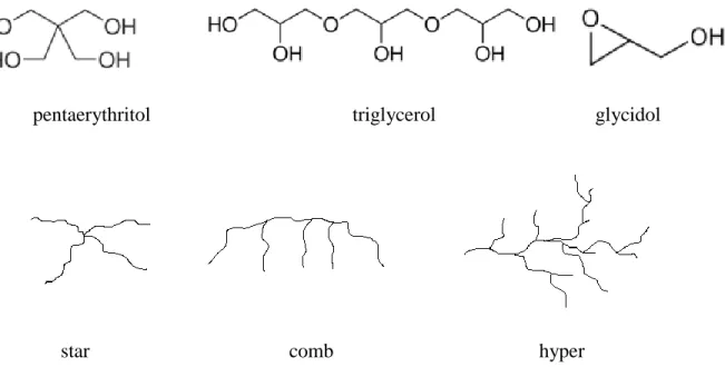 Figure 5.1. Chemical Structure of Polymerization Components and Schematic Structure of Final  Polymers 