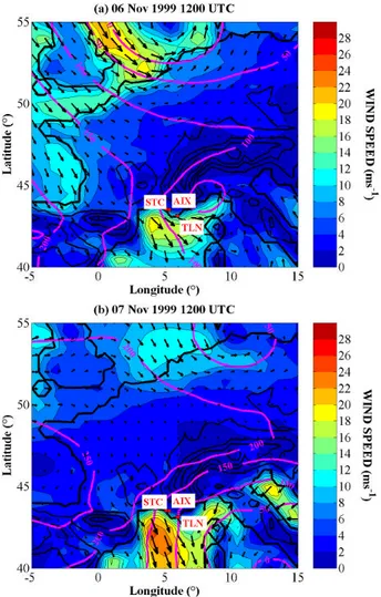 Fig. 1. Map of surface wind and geopotential at 1000 hPa above